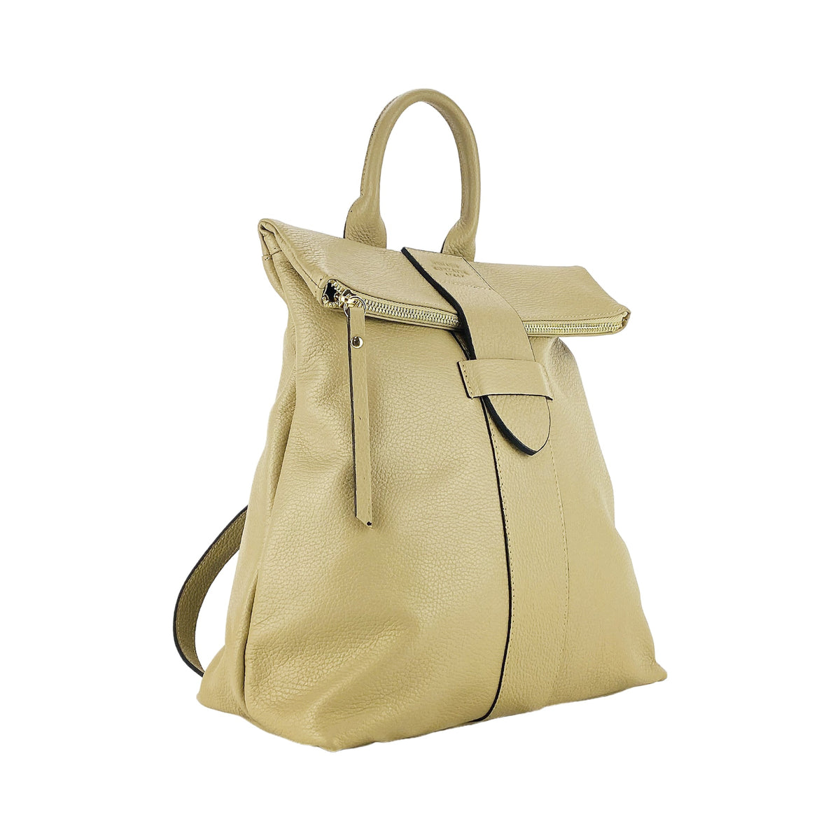 RB1021AL | Women's Soft Backpack in Genuine Leather Made in Italy with Adjustable Shoulder Straps. Shiny Gold Metal Zipper and Accessories - Beige Color - Dimensions: 30 x 34 x 10.5 cm.