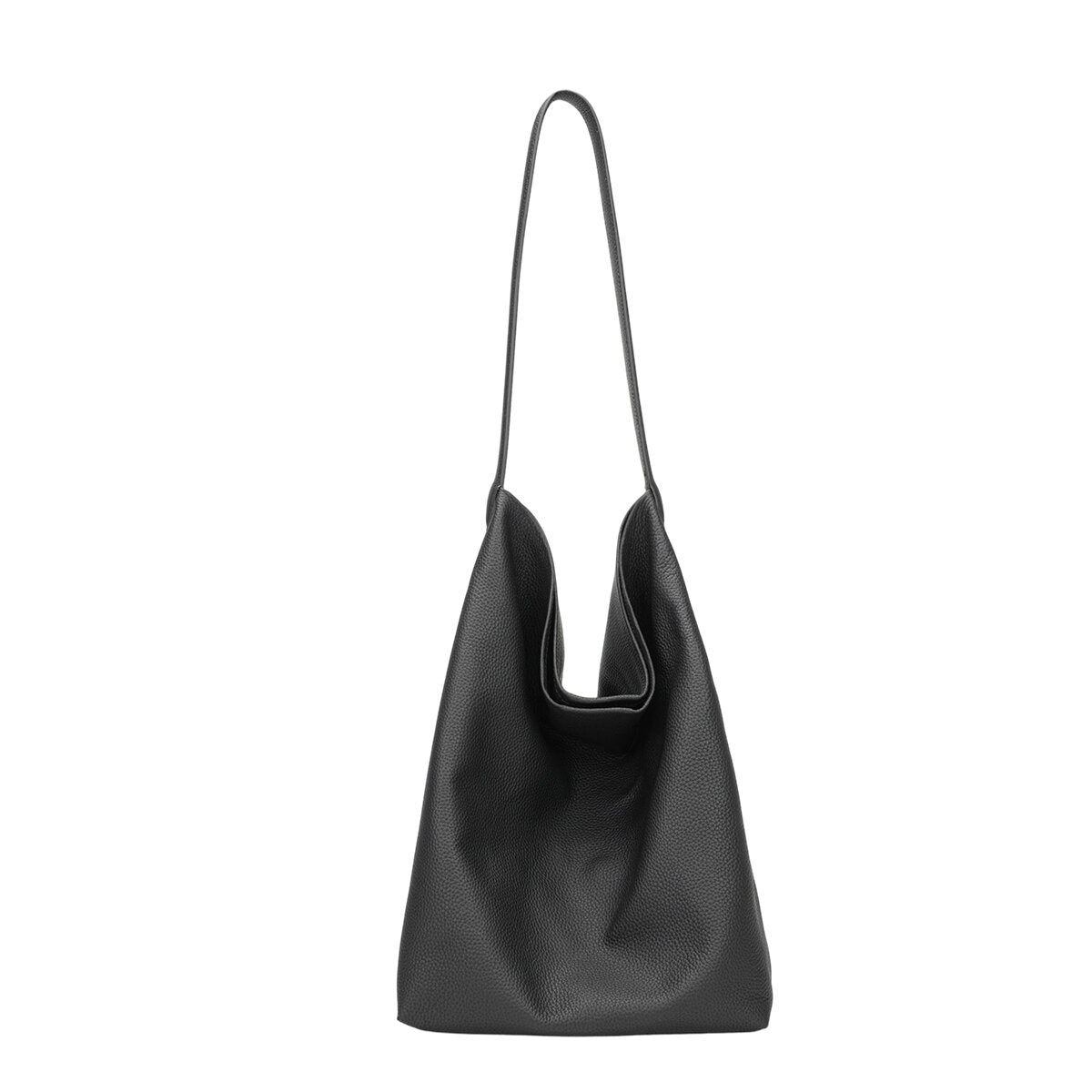 Genuine Cowhide Slouchy Tote Bag 2-in-1 Set – Large Capacity Underarm Shoulder Bag with Drawstring Pouch