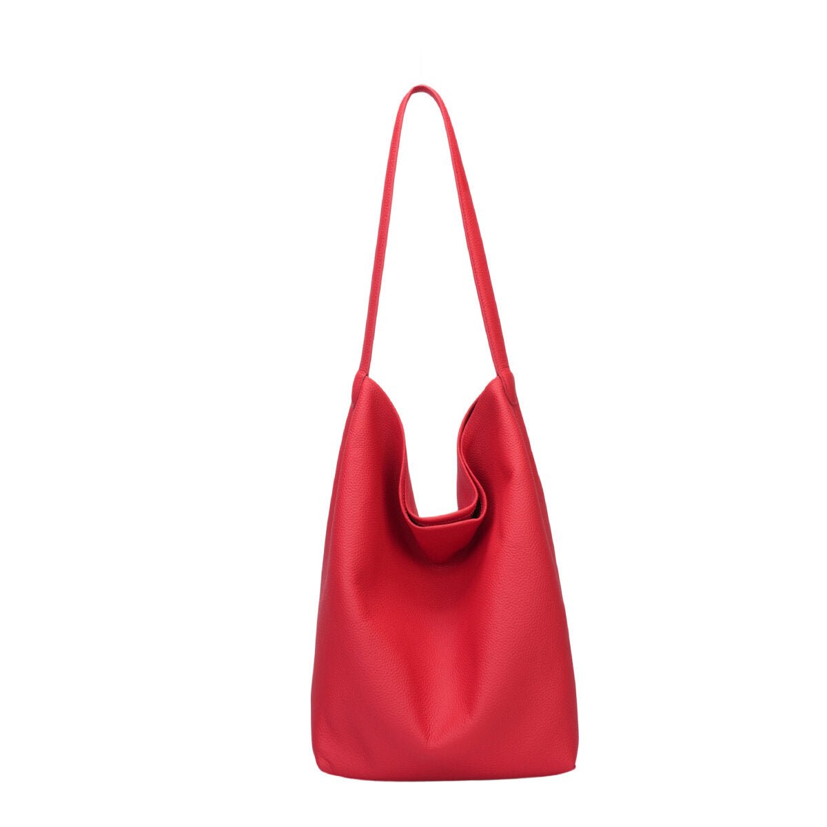 Genuine Cowhide Slouchy Tote Bag 2-in-1 Set – Large Capacity Underarm Shoulder Bag with Drawstring Pouch