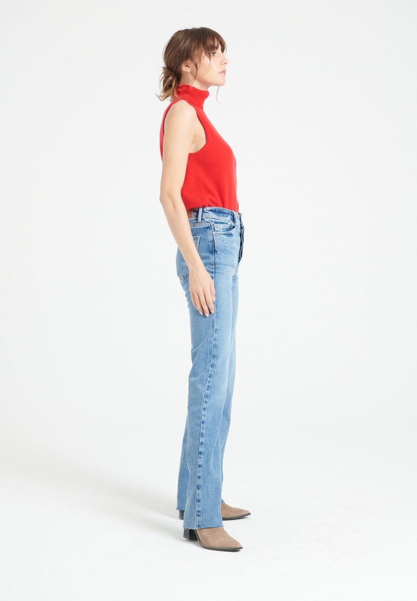 Pull col roulé sans manches femme en cachemire rouge - LILLY 13