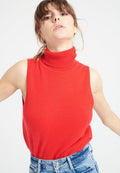 Pull col roulé sans manches femme en cachemire rouge - LILLY 13