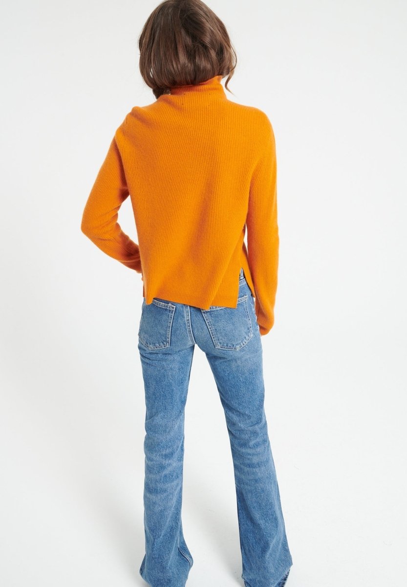 Pull col roulé femme en cachemire orange citrouille - LILLY 26