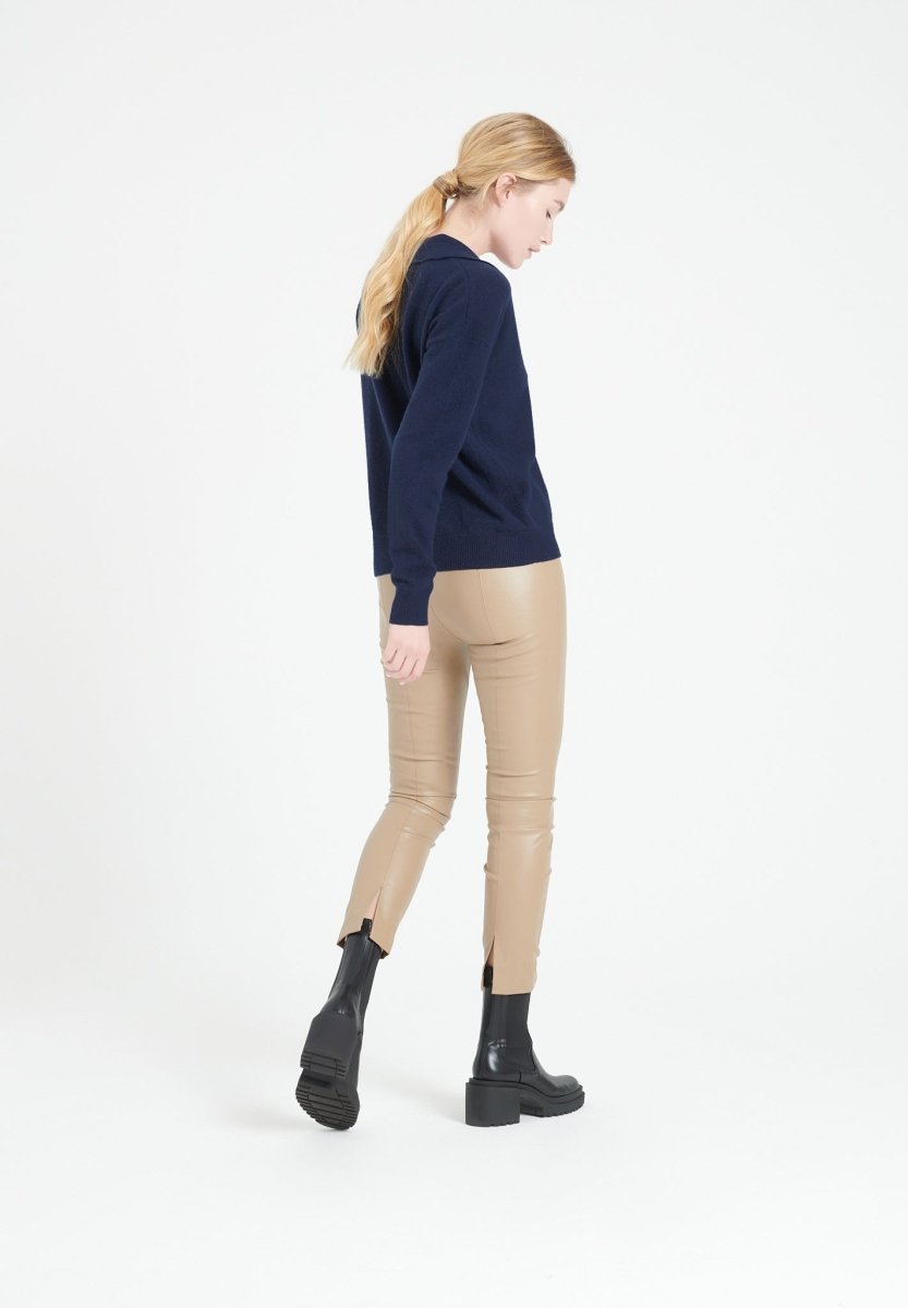 Polo manches longues femme en cachemire bleu marine - MIA 3