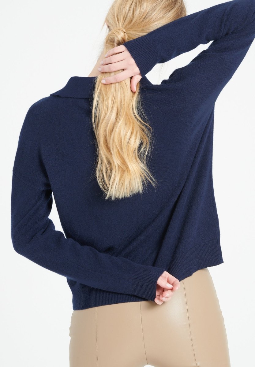 Polo manches longues femme en cachemire bleu marine - MIA 3