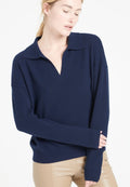 Polo manches longues femme en cachemire bleu marine - MIA 3