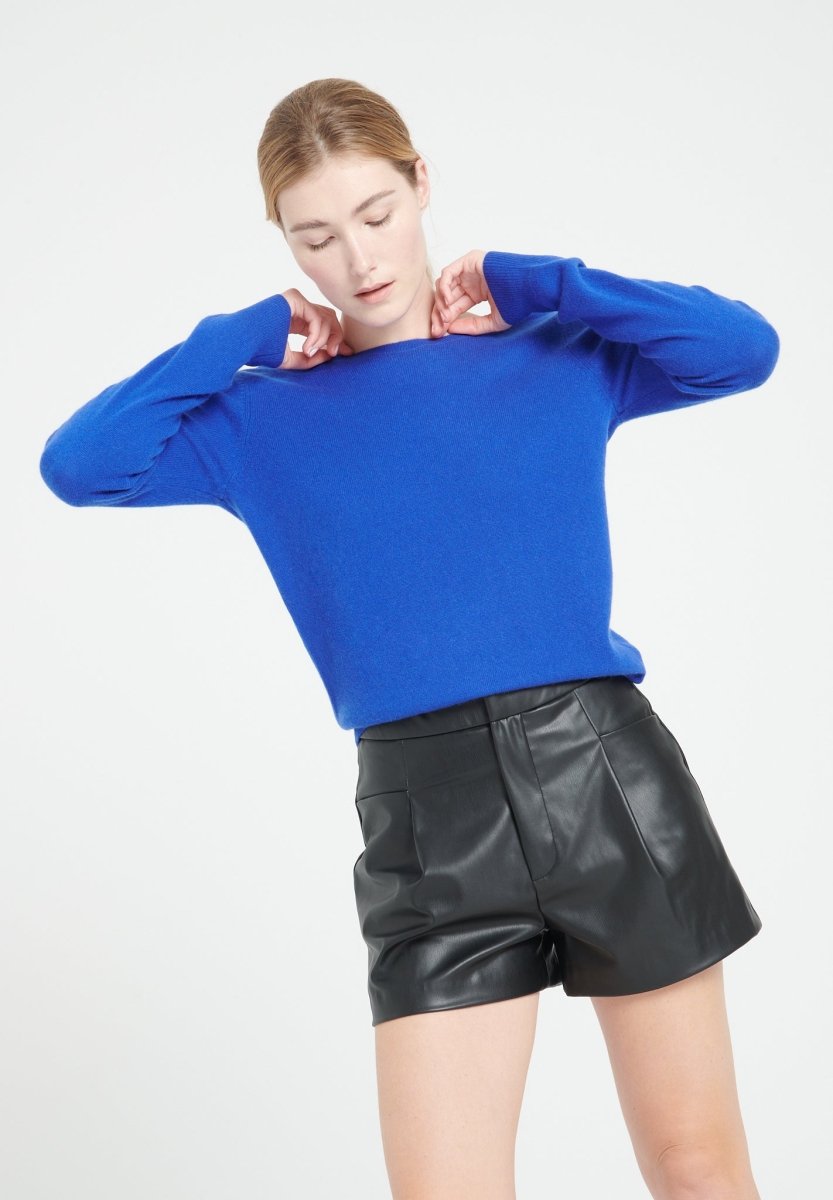 Pull décolleté V dans le dos femme en cachemire bleu roi - MIA 7
