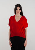 Pull col V à manches chauve souris femme en cachemire & laine ultrafin rouge - KELLY 6