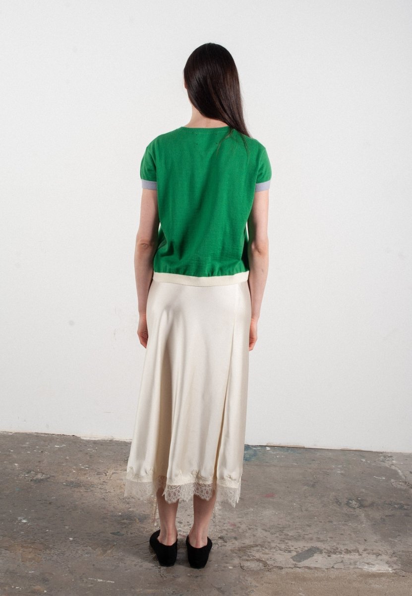 T-shirt col rond manches courtes femme en cachemire & laine ultrafin vert & lavande & blanc - KELLY 8